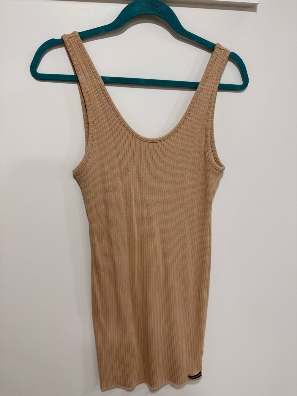 Calvin Klein Jeans Ribbed Mini Dress in Tan